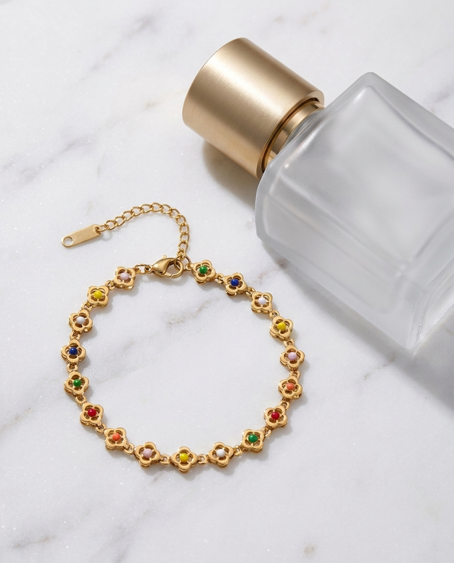 Soleil Rainbow Bracelet marble flatlay