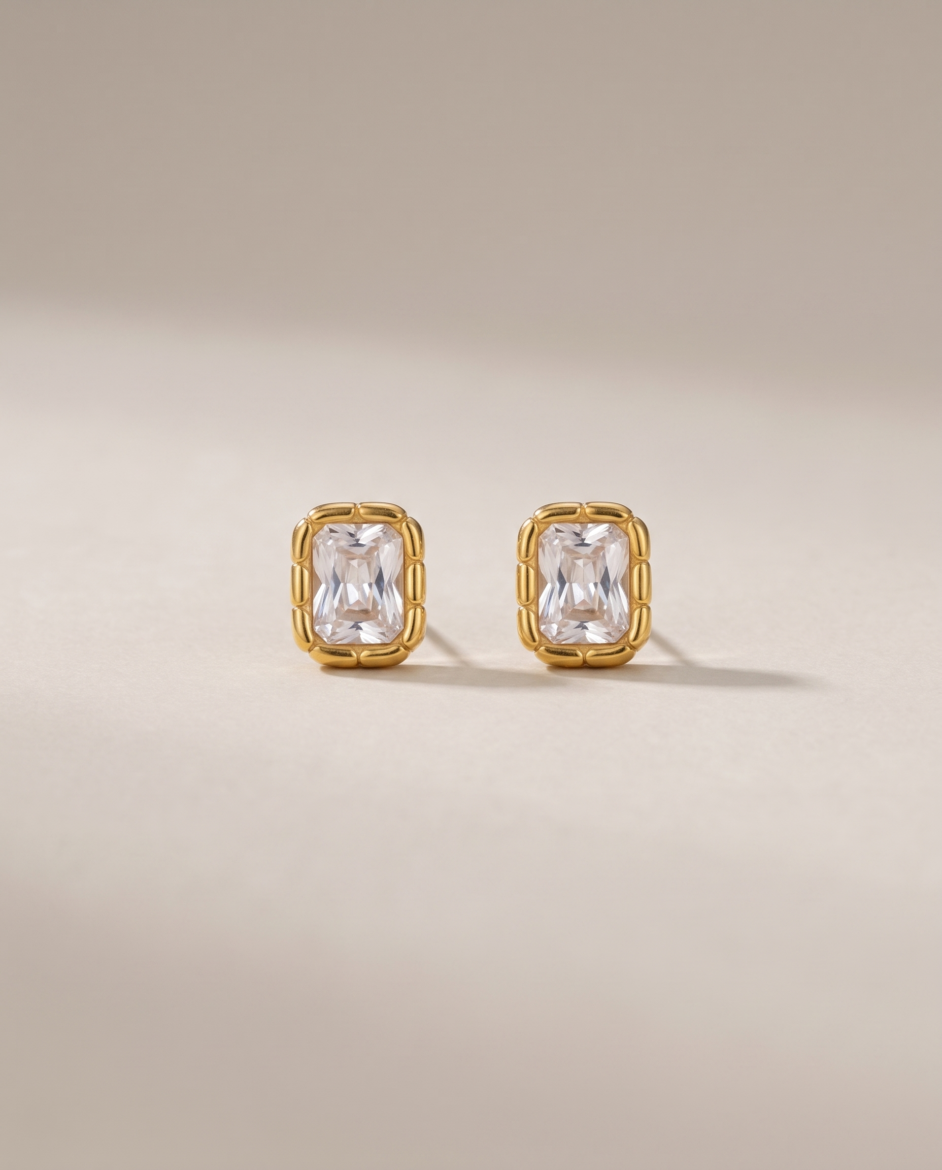 Adèle gold cubic zirconia rectangle stud earrings pair