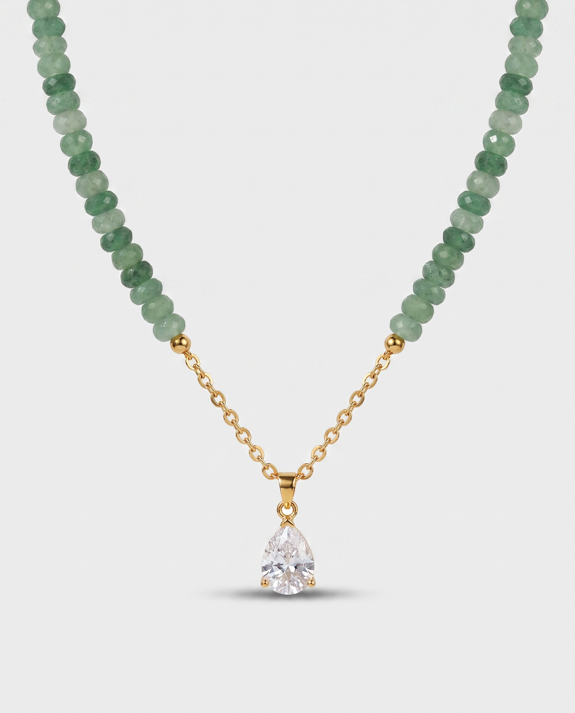 Ondine natural stone strand necklace with gold zircon pendant