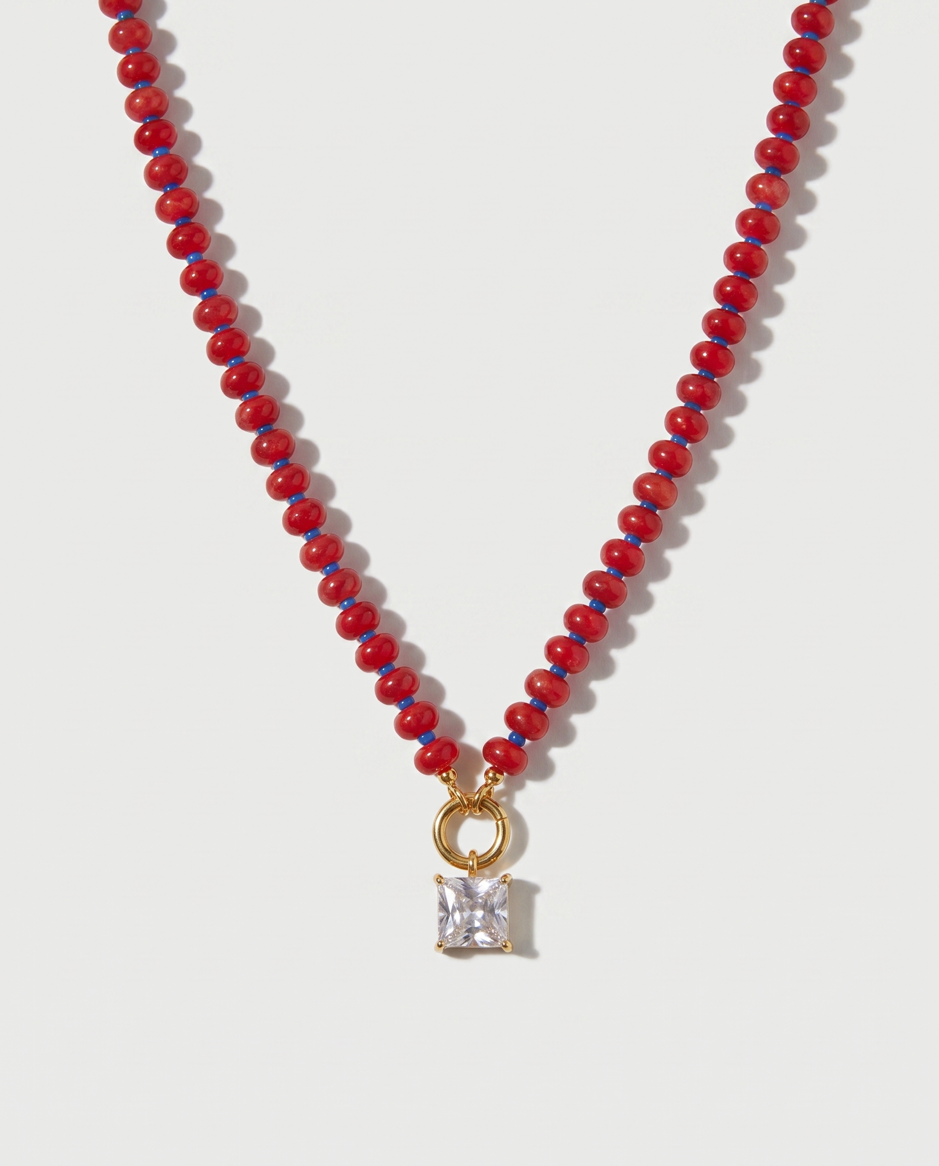 Sabine natural stone bead necklace with gold zircon pendant