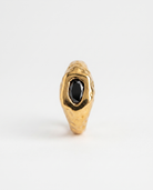 Odette Ring hero packshot - black zircon on embossed 18k gold-plated band