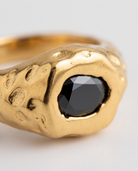 Odette Ring macro detail of black zircon and embossed band