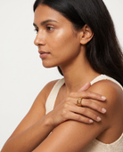 Clemence gold champagne zircon ring worn on model