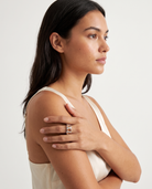 Clemence silver champagne zircon ring worn on model