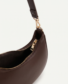 Josephine coffee shoulder bag zip and clasp detail