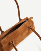 Salome cognac suede baguette bag zip and tab detail