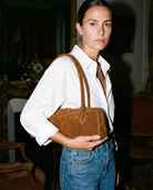 Salome cognac suede baguette bag editorial flash
