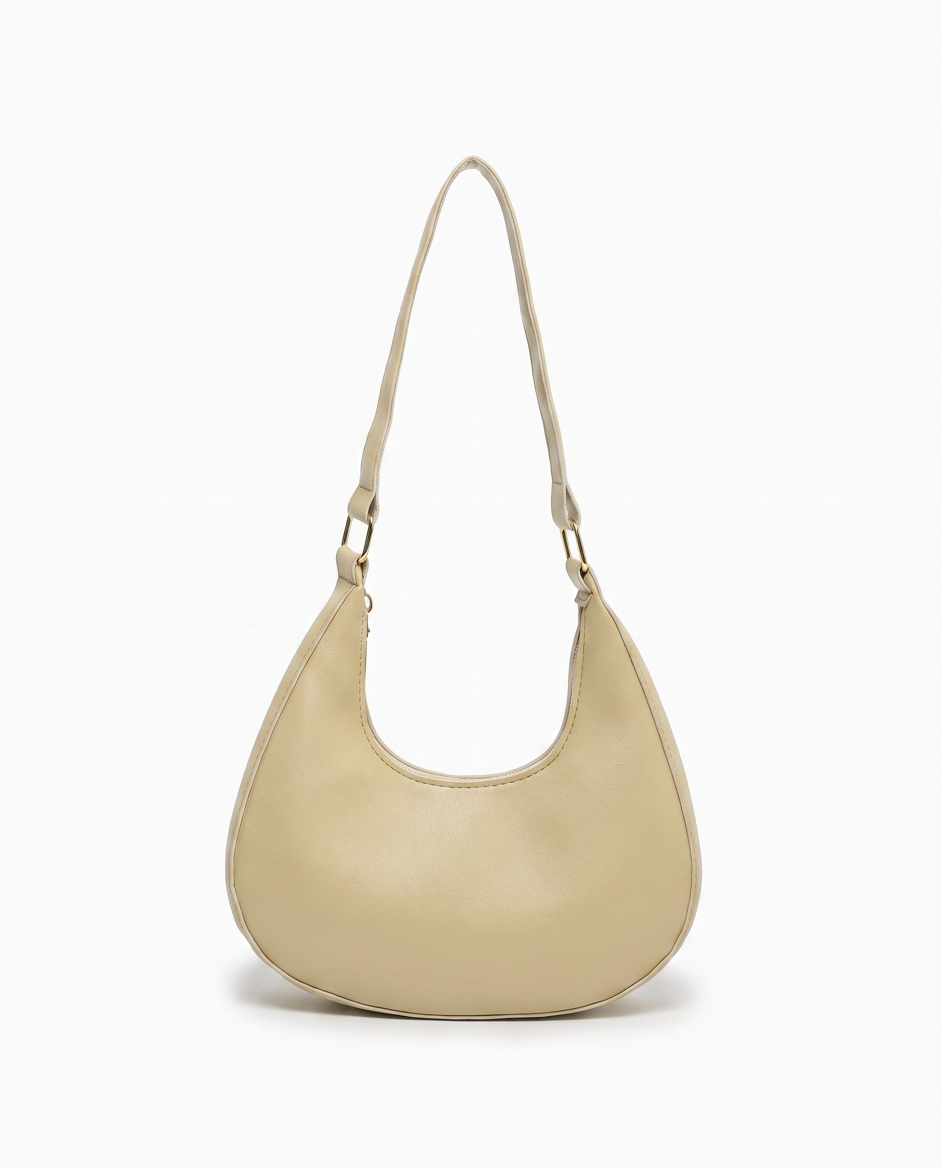 Josephine moon shaped shoulder bag in khaki on off white background