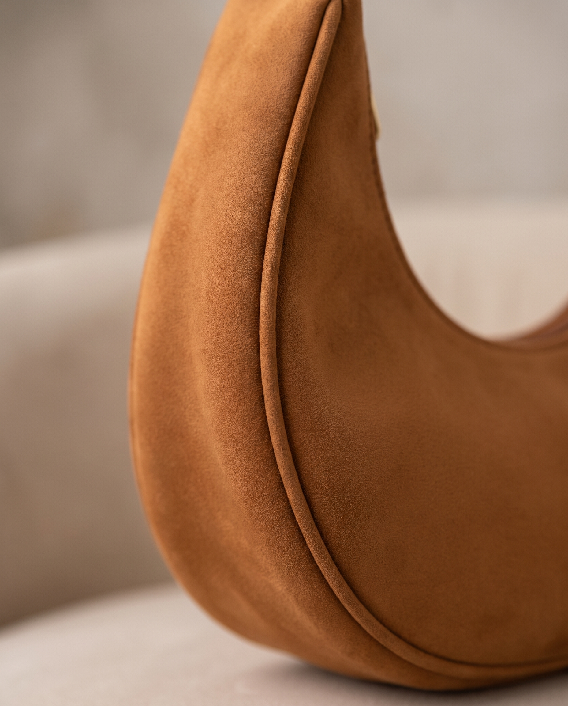 Salome cognac suede baguette bag suede detail