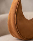 Salome cognac suede baguette bag suede detail