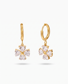 Trefle four leaf clover heart zircon gold hoop earrings pair on off white background