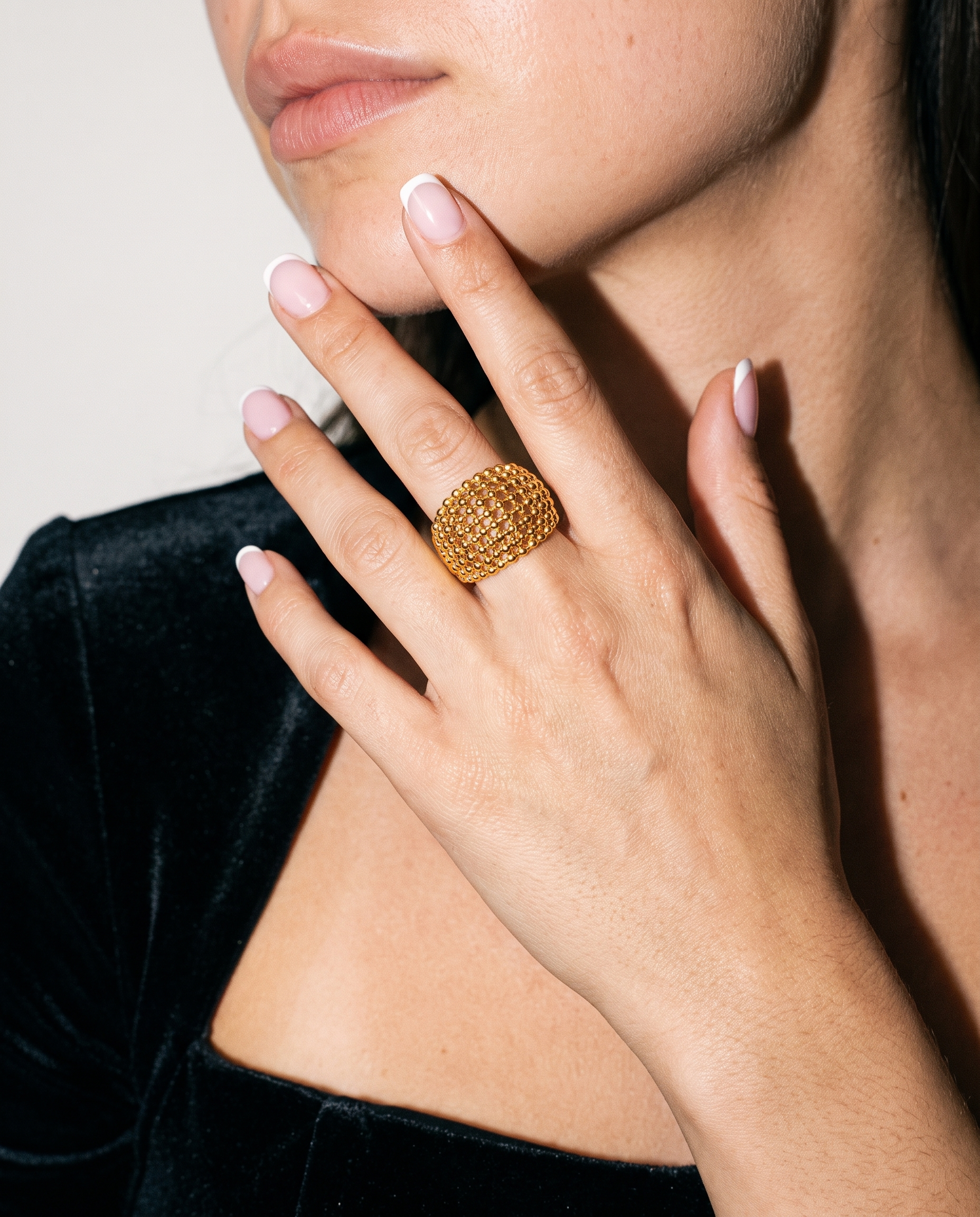 Maille gold dome ring editorial evening