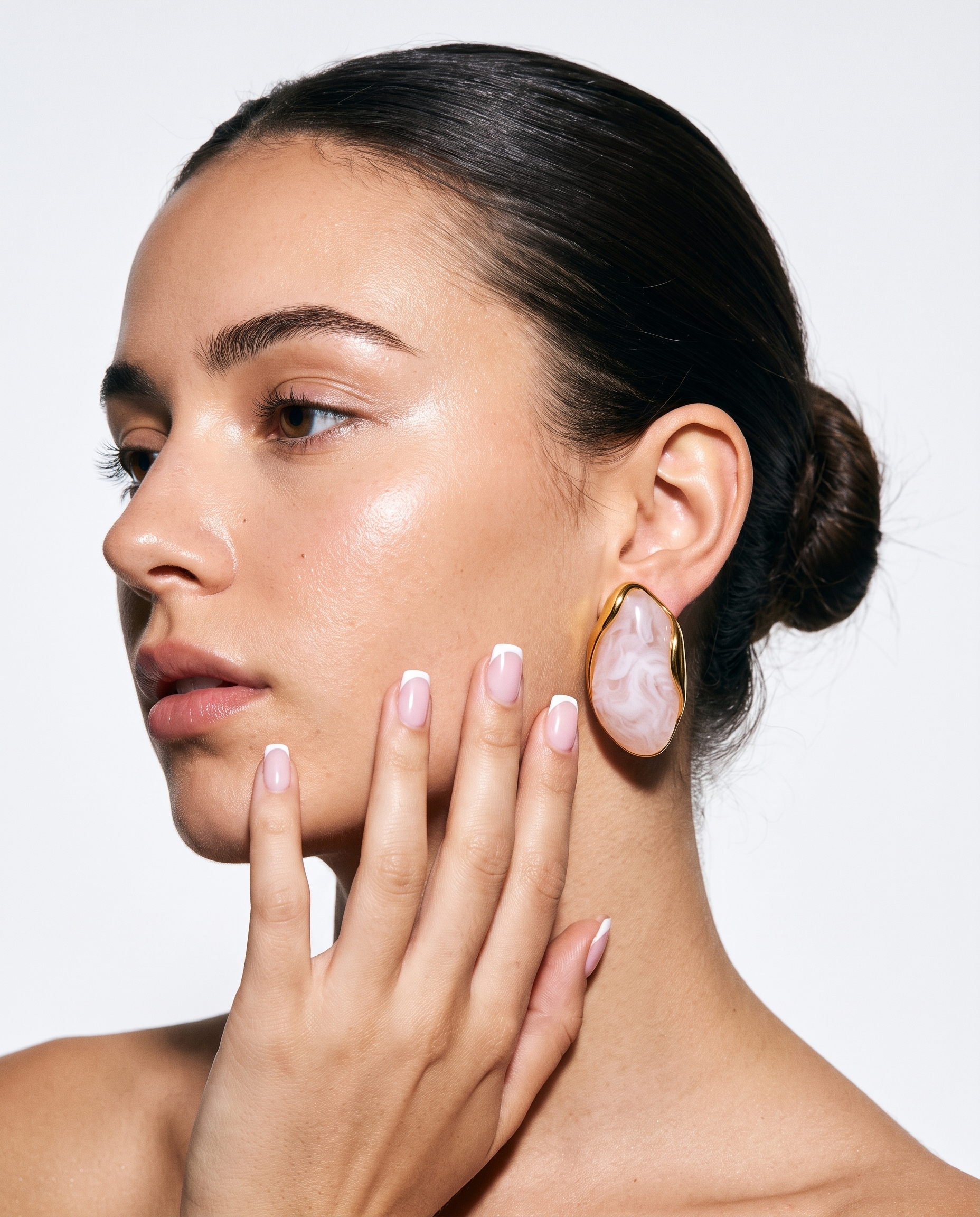Galet blush pebble studs editorial flash