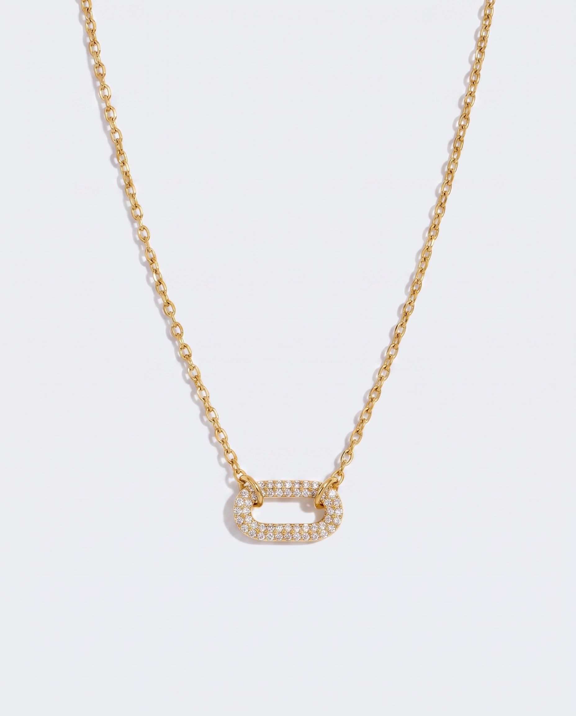Anneau geometric double ring zircon pendant gold necklace on off white background