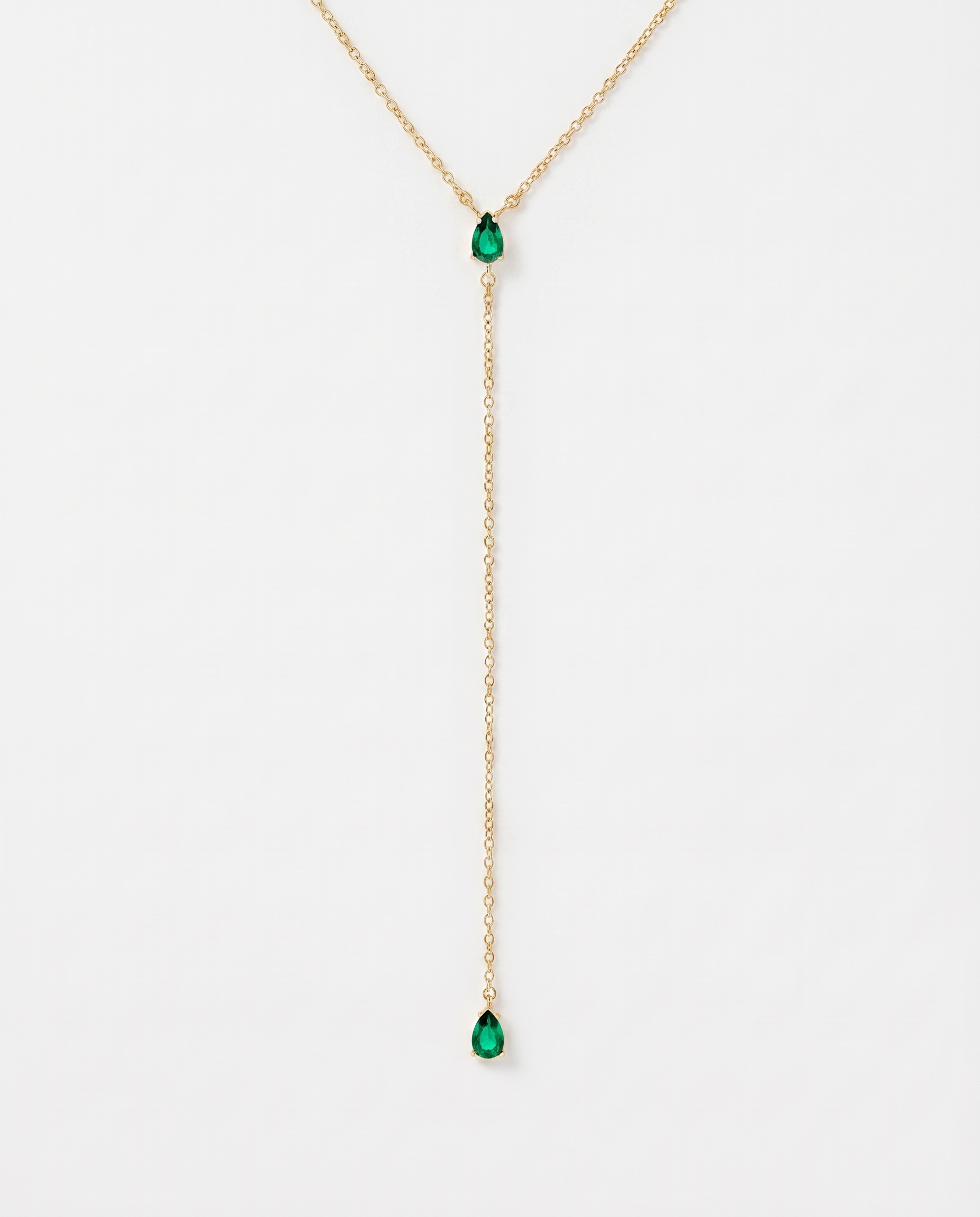 Louise Y-shaped lariat CZ necklace on soft studio background