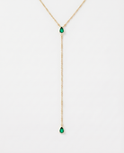 Louise Y-shaped lariat CZ necklace on soft studio background