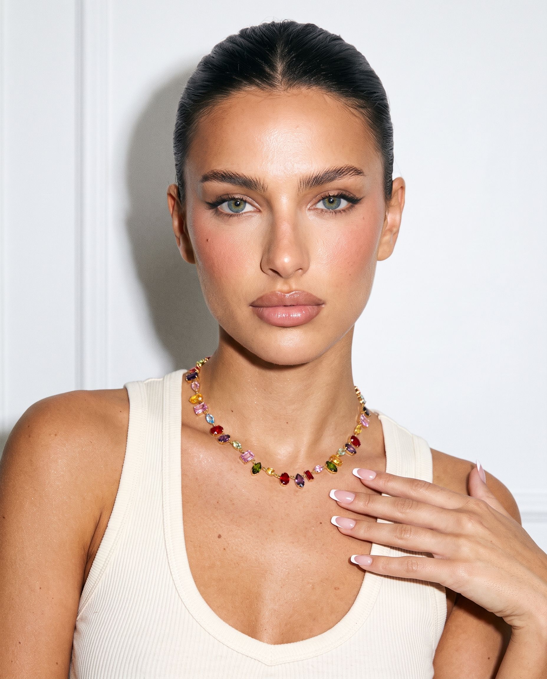 Iris colourful crystal necklace editorial studio flash