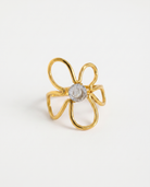 Lou white crystal irregular gold ring on soft studio background