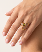 Jade green crystal ring worn on model hand