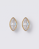Margaux heart zircon gold stud earrings on off white background