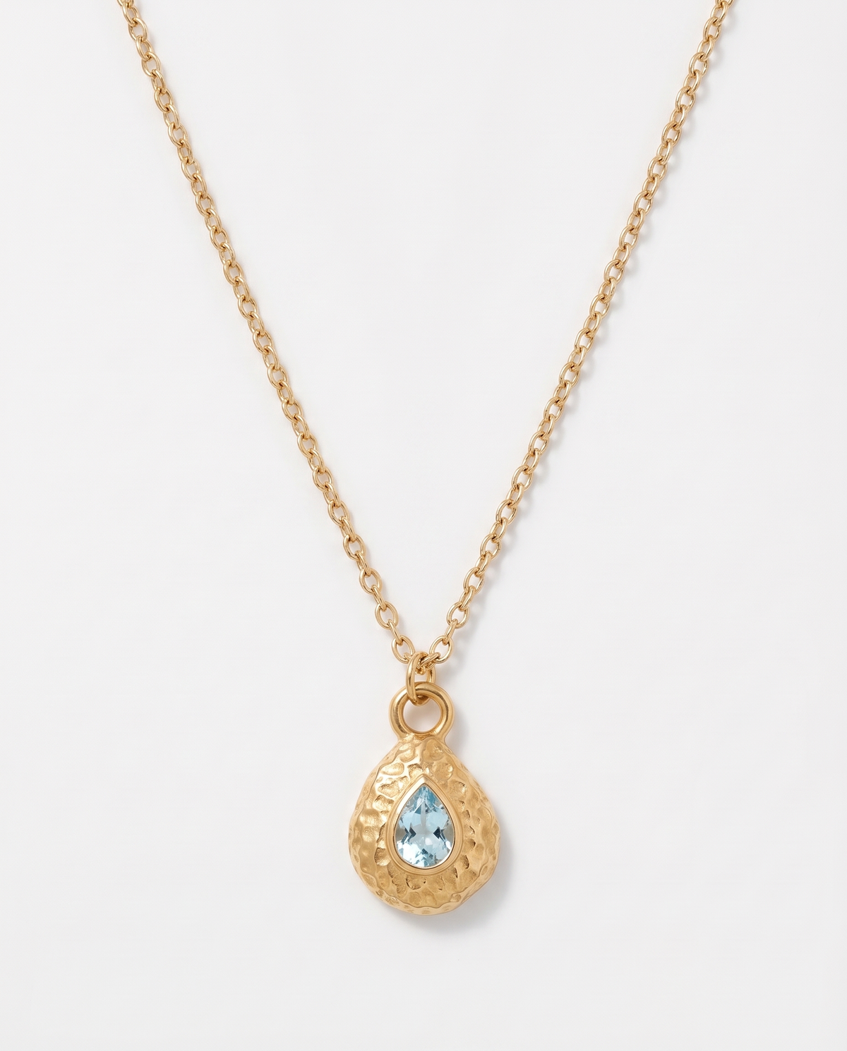 Birthstone necklace March aquamarine teardrop