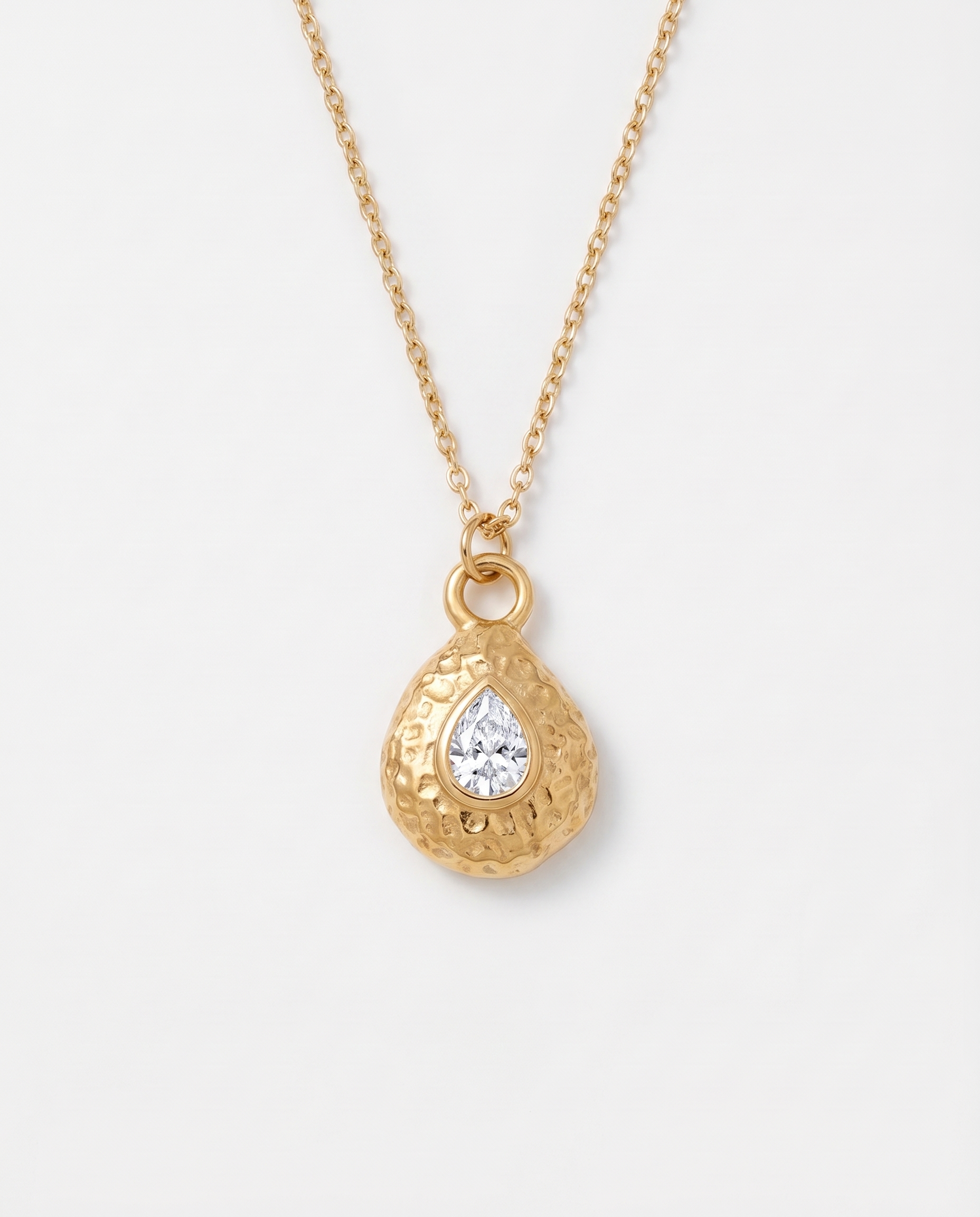 Birthstone necklace April clear diamond teardrop