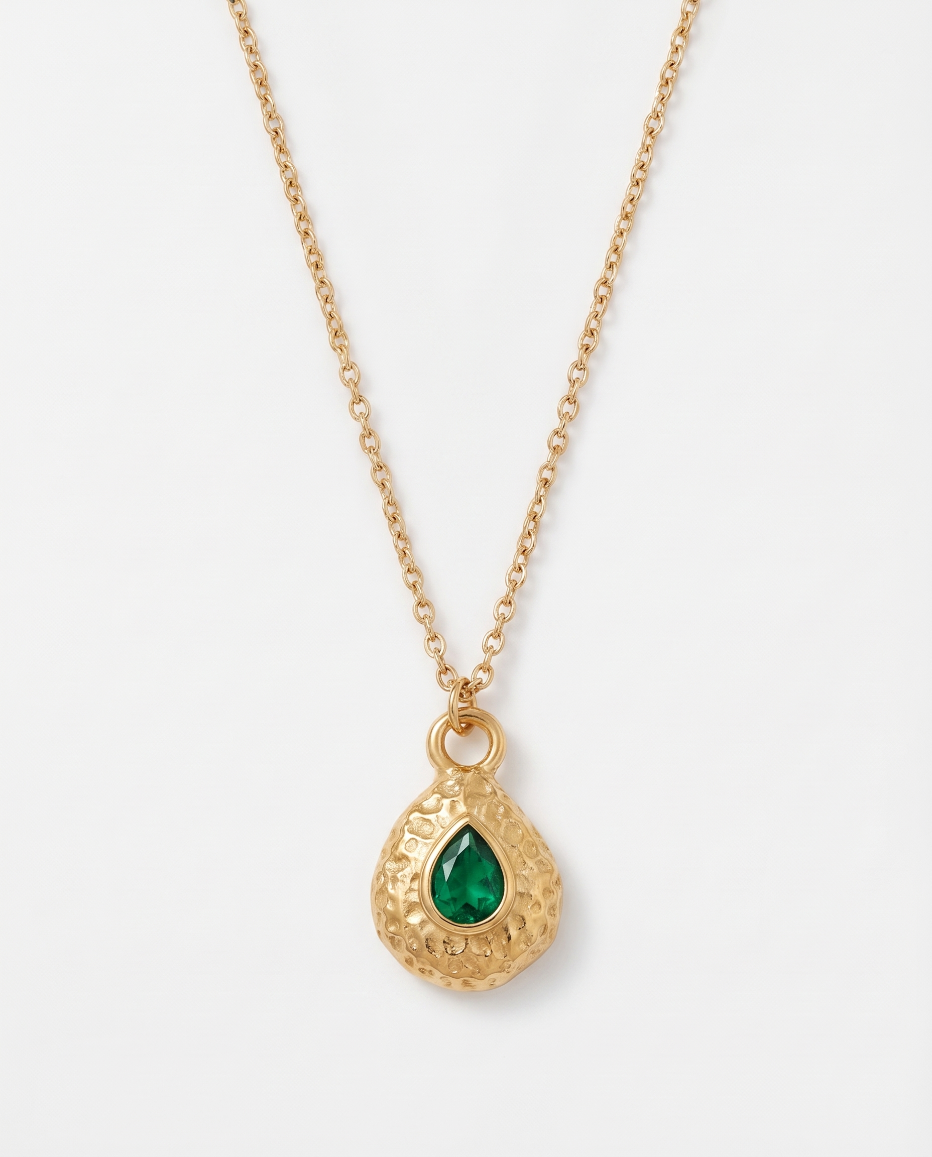 Birthstone necklace May emerald green teardrop