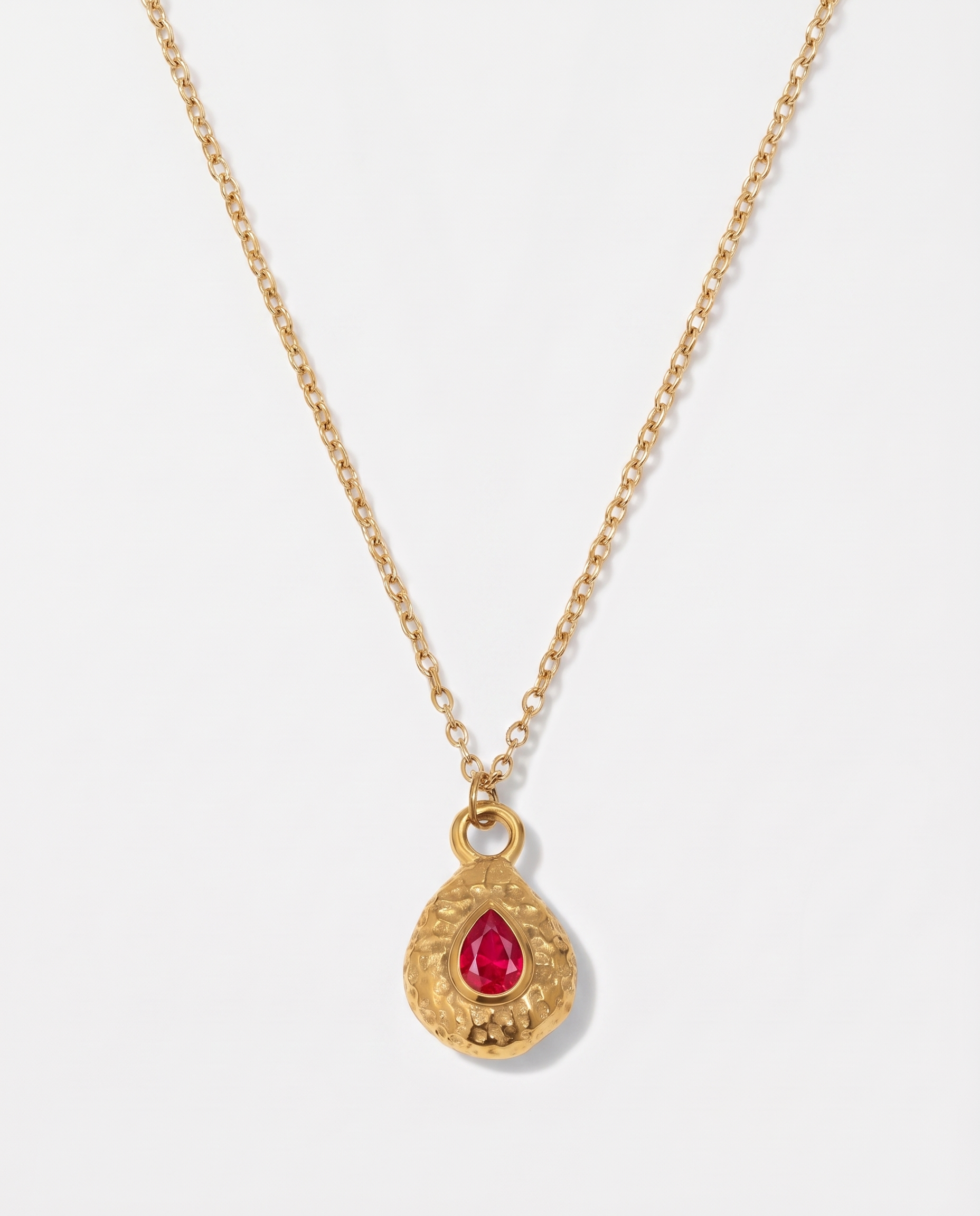 Birthstone necklace July ruby red teardrop