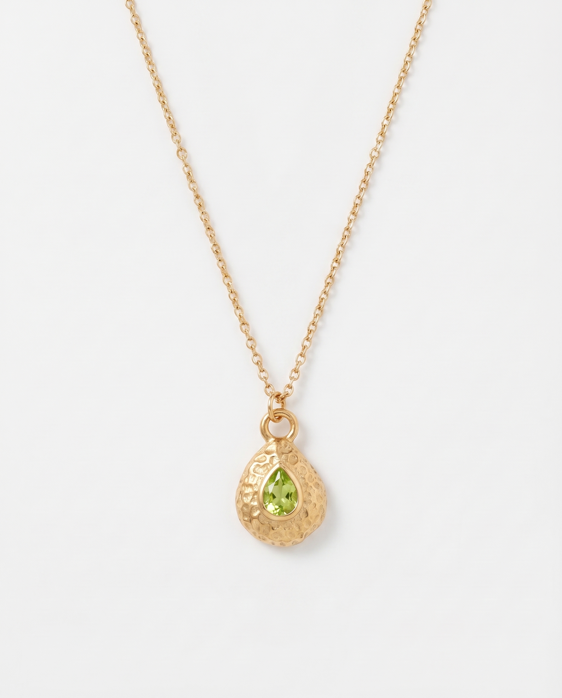 Birthstone necklace August peridot green teardrop