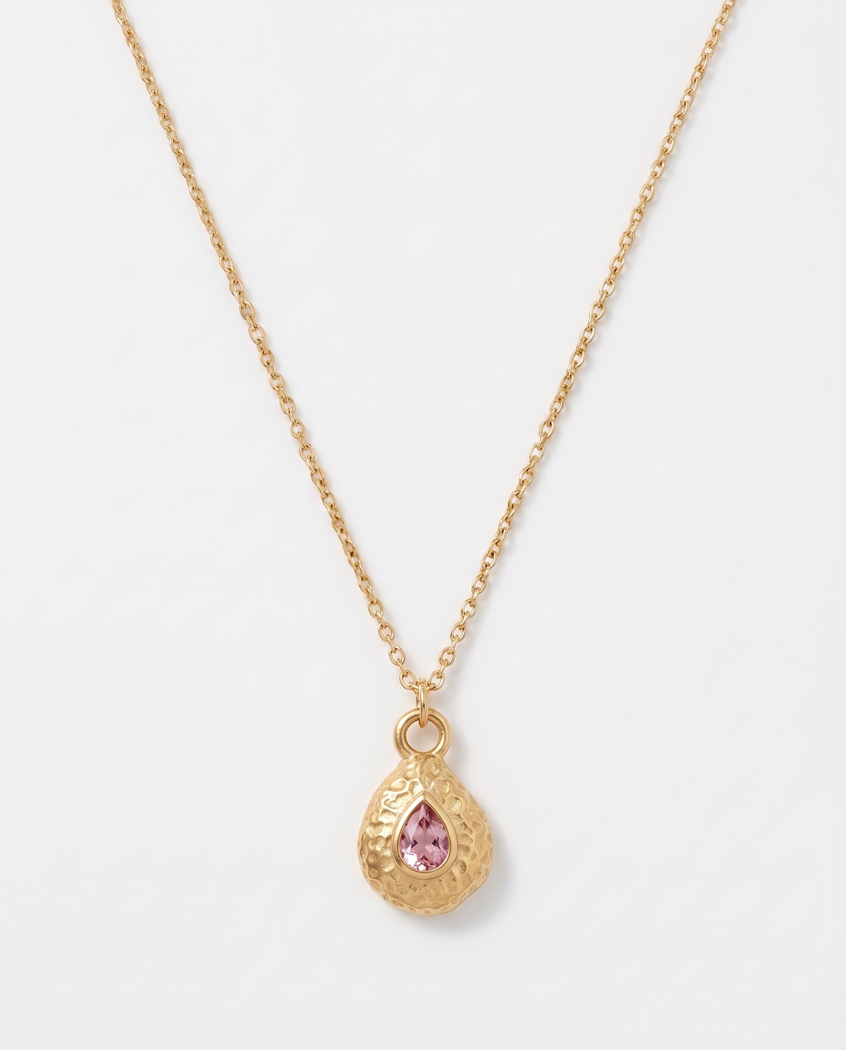 Birthstone necklace October pink tourmaline teardrop