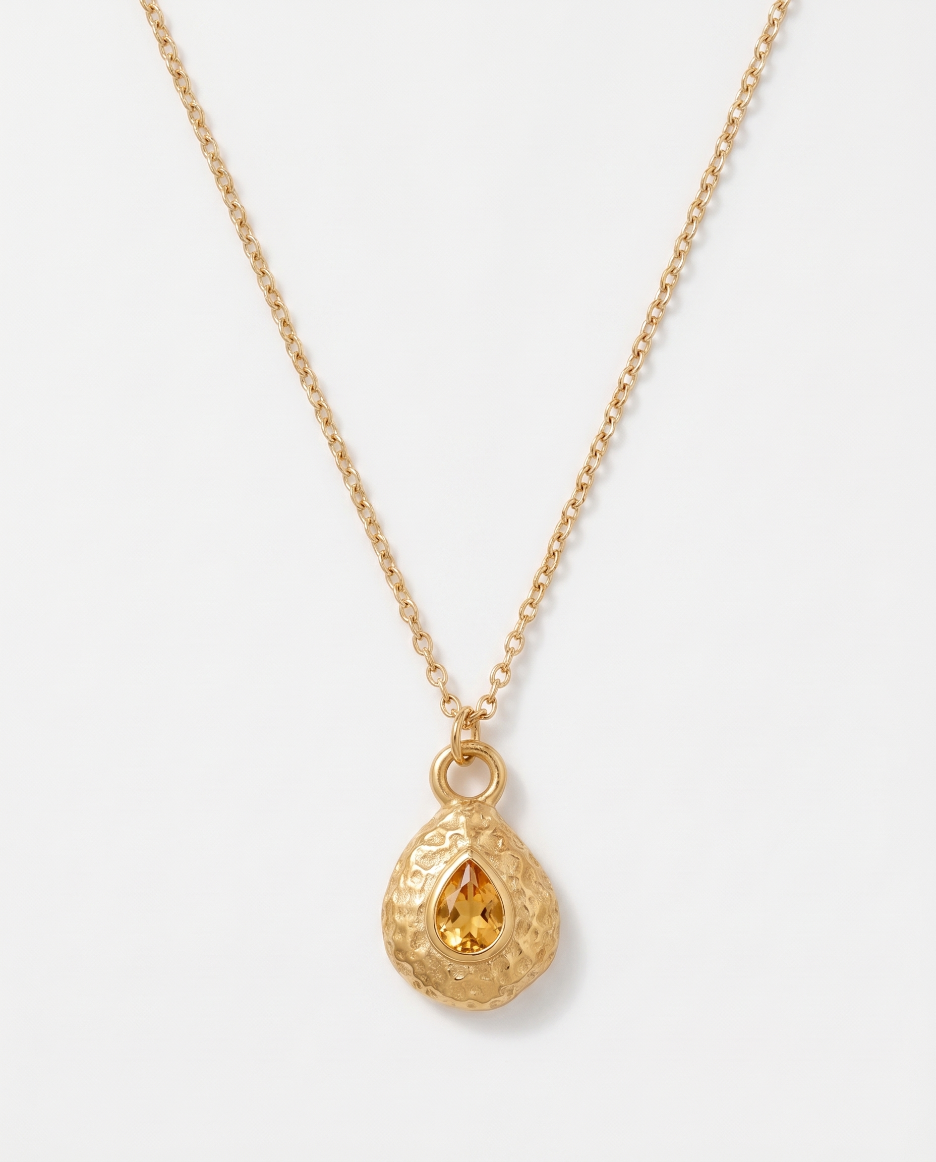 Birthstone necklace November citrine yellow teardrop