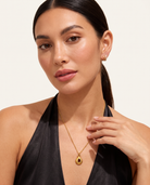 January garnet necklace worn on model second