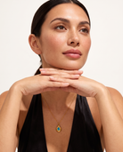 December turquoise necklace worn on model second