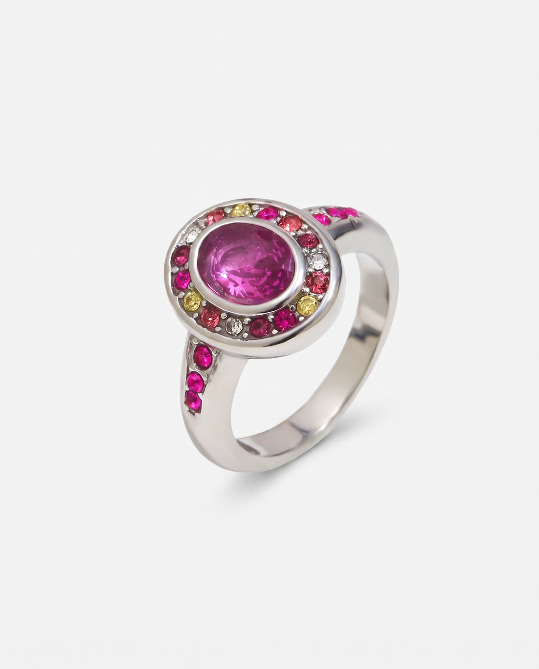 Colette silver colour zircon ring on off white background