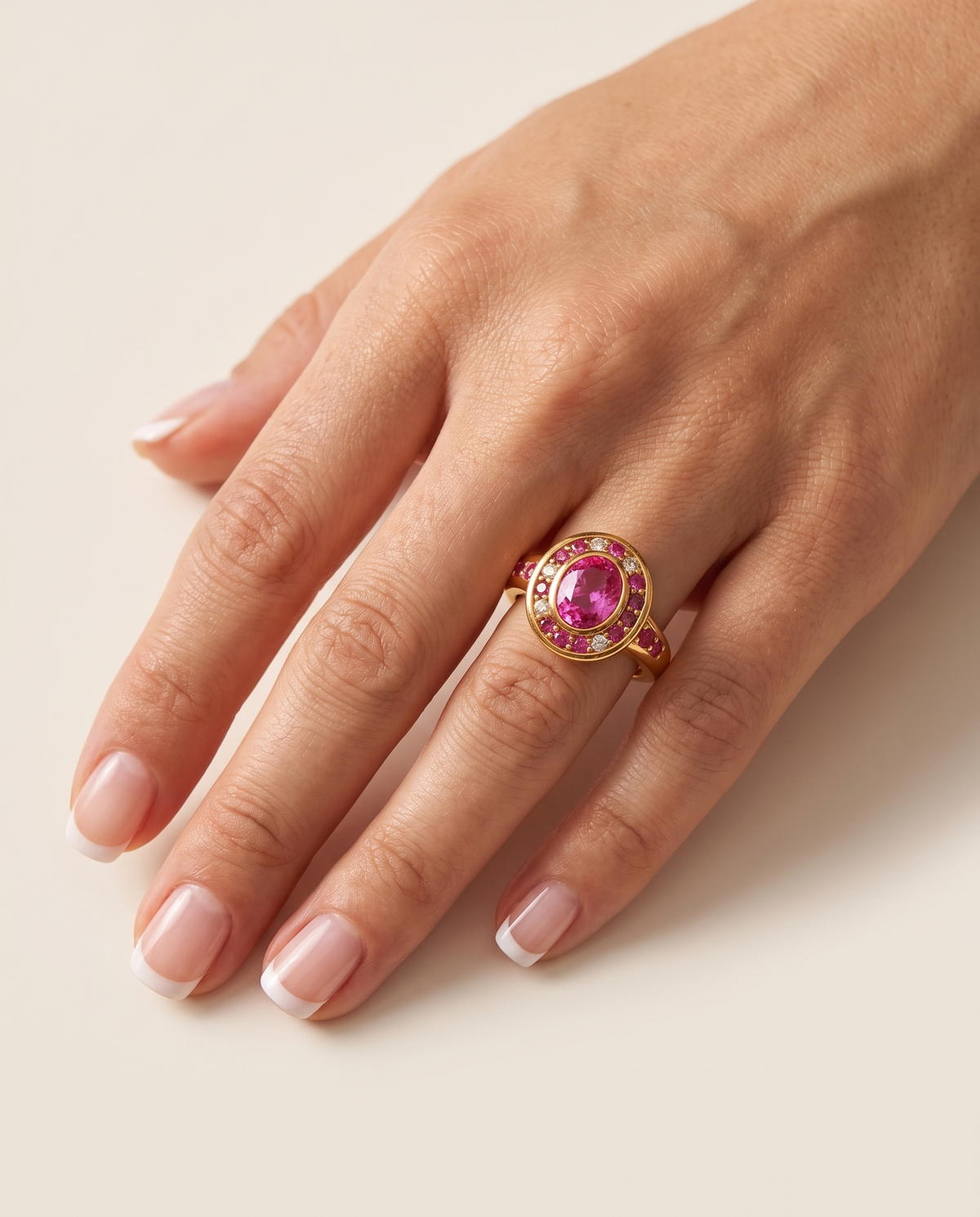 Colette gold ring worn on hand