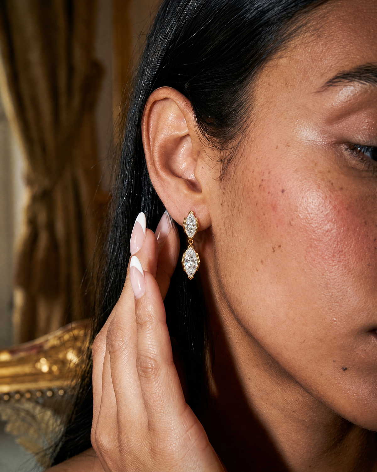 Isaure Marquise Drop Earrings, 18k gold-plated, worn
