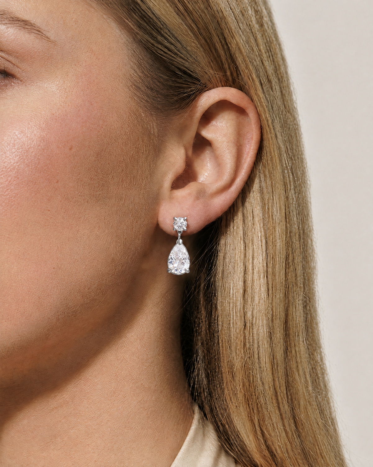 Lisette Drop Earrings, silver, on model